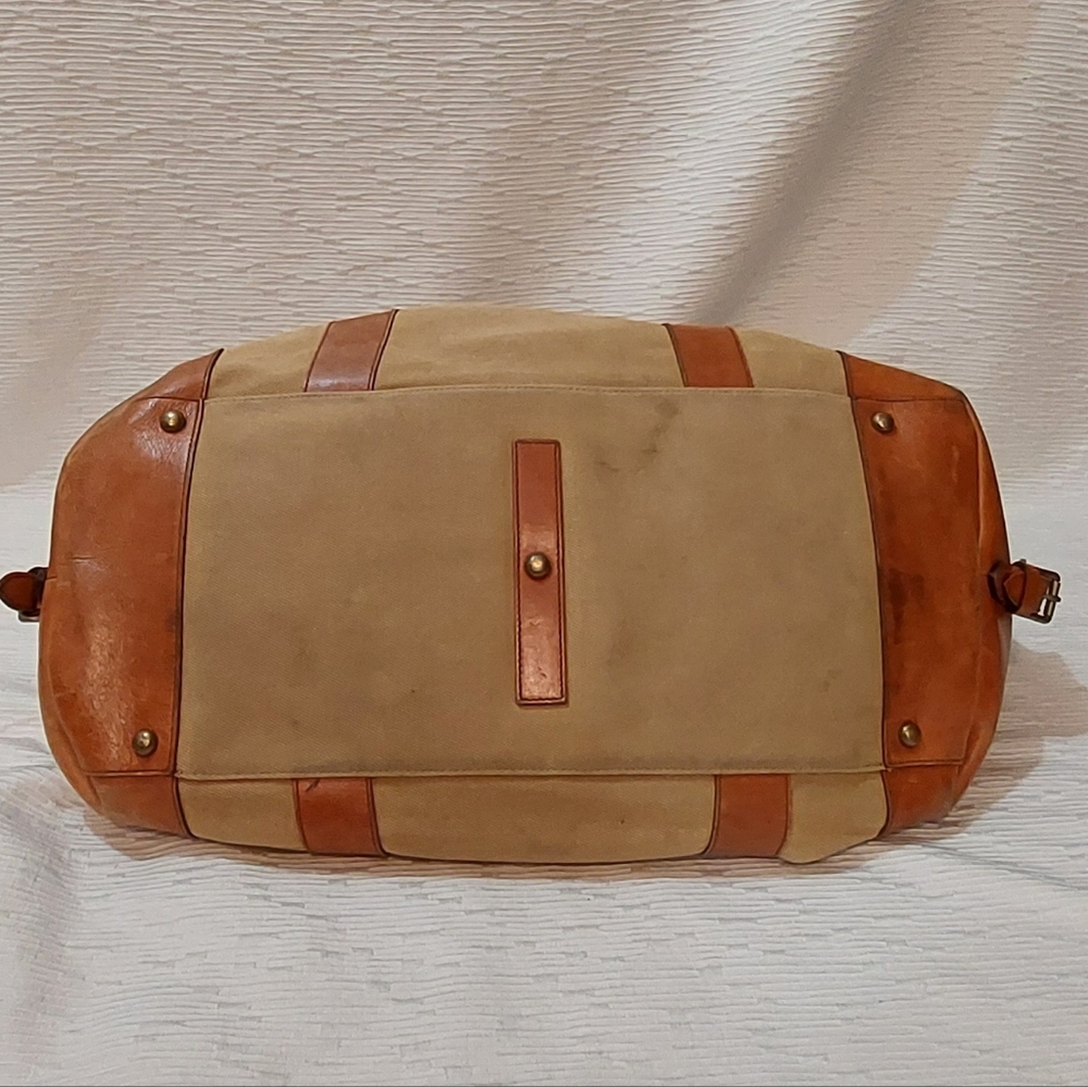 Polo by Ralph Lauren Beige Canvas Duffle with Brown Leather Trim - Picture 3 of 13